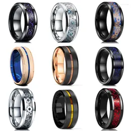Anéis de cluster 48 estilos moda 8mm dragão celta anel de aço inoxidável para homens mulheres inlay fibra de carbono banda de casamento jóias aniversário