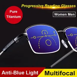 Puro progressivo anti-azul rey óculos de leitura homem longe e perto de dupla utilização multifocal meia armação óculos de negócios 2.5 240201