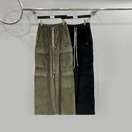 Vestuário de trabalho de veludo verde com bolsos grandes e calças casuais de pernas largas, calças masculinas de tamanho grande, calças retas elásticas, calças casuais soltas