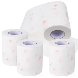 4 Rolls Decor Pink Toolet Paper Flower Materiał łazienkowy wydrukowane tkanki gospodarstwa domowego 240127