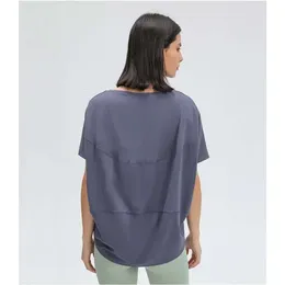 Lu Align Back Mulheres em Ação Solta Camisa de Manga Curta Ginásio Esporte Tops Sportswear Lazer Ao Ar Livre Jogging Blusa Yoga Lu Lemon LL 2024 Mulher Senhora