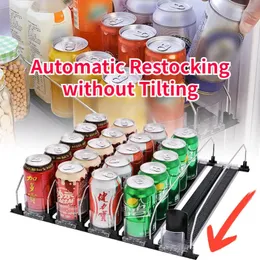 Bandeja automática de bebidas para geladeira doméstica, armazenamento de cozinha, abs, rack de empurrar, organizador de bebidas ajustável