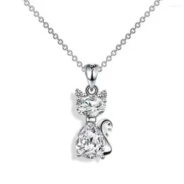 Подвески высшего качества, серебряный цвет, женское ожерелье, модное ожерелье с милым котом и цирконием для девочек, ювелирные изделия для юбилейной вечеринки, длина 45 см