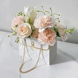 Prezentacja Przenośna skrzynka kwiatowa Składana papierowa papierowa torba na przyjęcie weselne Różowe opakowanie pudełka dekoracyjne
