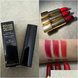 Rossetto Nuovo arrivo Rossetto Nero Tubo di alluminio pressato Rossetti Ragazza Labbra Cosmetici Rouge Allure Veet 57 58 99 3 Colori Stock Lungo L Ot08T