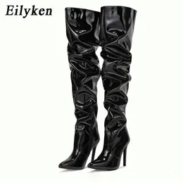 Eilyken Red Women Over The Knee Boots High Heels Patent Leather Solid Pointed Toe Stiletto Side Zipper Sapatos Femininos 240124