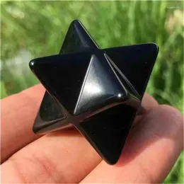 装飾的な置物Mokagy 1pc Natural Obsidian Lucky Gemstone刻まれた神聖な幾何学プラトニックソリッドクリスタルメルカバ星