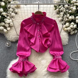 Bluzki damskie Vintage Ren Kamienna Bluzka z długim rękawem Szczupła elegancka moda Top Sexy Spring Autumn Koszula