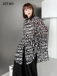 Bluzki damskie xitao list do druku koszulki moda pusta okołowca kobiet bluzka szyfonowa 2024 Letni kontrast kolor top WLD16022