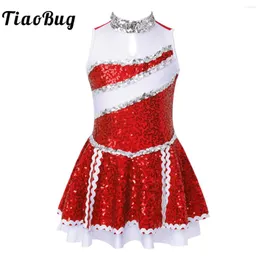 Stage Wear Kids Girls Sleeveless Sequins Cheerleading Uniform Dance Costume Ballet Tutu Dress Figure Skating Gymnastics Leotard Clothes