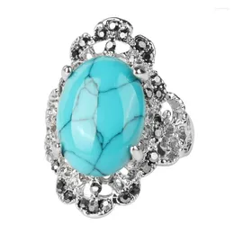 Anéis de cluster Natural Turquesa Anel Linha Geométrica Cruz Ouro de Casamento para Mulheres Larimar Vintage Fine Jewelry 925 Prata