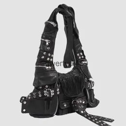 Borse a tracolla Borsa da motociclista per donna Designer di lusso e borse e portamonete 2023 Nuovo in tasche multiple Battere nodo rivetto cinghie larghe SoulderH2422