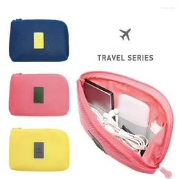 Storage Bags Fashion Travel Zipper Cosmetic Bag Women Casual USB Data Cable Earphone Solid Color Large Capacity Organizer