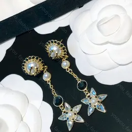 Orecchini pendenti di lusso Designer di gioielli per le donne Moda Perla Sfera Stud Marchio Stella di cristallo Orecchini Cerchi in oro Borchie Eardrop Regali di nozze per donna -3