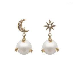 Dangle Earrings 2024 Fashion Pearl Asymmetric Star Moon Design Contracted Exquisite Crystal Water Drop Style Women