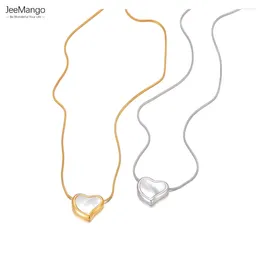 Anhänger Halsketten JeeMango Stilvolle Natürliche Muschel Herz Halskette Für Frauen Trendy 18 Karat PVD Überzogene Edelstahl Charm Hals Schmuck JN23056