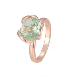 Cluster Rings FJ Women Green Stone 585 Rose Gold Color Geometry Jewelry