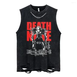 Canotte da uomo Vintage Lavato da Uomo con Catena Anime Death Note Stampa Gilet Estate Casual Senza Maniche T-Shirt Unisex Streetwear Y2K