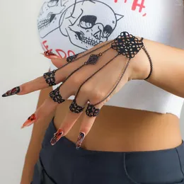 Charmarmband Creative Vintage Black Thai Finger Rings for Women Belly Dancer Tassel Link Connecting Hand Bangles smycken