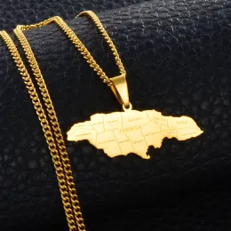 Mapa da Jamaica com pingente de cidade colares para mulheres homens ouro amarelo 14k joias com correntes de mapas da Jamaica