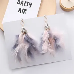 Dangle Earrings Fashion Colorful Feather For Women Luxury Water Drop Rhinestone Long Tassel Temperament Pendientes Mujer Moda EC1172