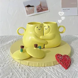 Mugs Kawaii Never Divide Pear Hugging Couple Ceramic Cup Ins High Appearance Level Mug Cute Birthday Gift Water Cups