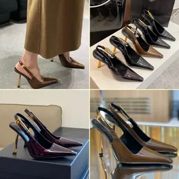 2024 Nuova fibbia in pelle verniciata Slingback Décolleté scarpe Tacchi a spillo Designer di lusso da donna Abito quadrato punta a punta Scarpe da sera vendita calda