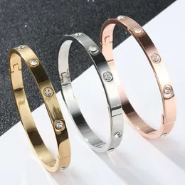Diamond Titanium Steel Bracelet Fashion Rhinestone Designer Love Bangle Bracelet for Women Round Gold Plated Diamond Jewelry