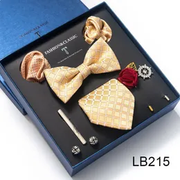 Brand Holiday Gift Box Necktie Woven Bow Tie Handkerchief Pocket Squares Cufflink Set Clip Necktie Box Paisley Fit Wedding 240124