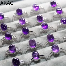 Küme halkaları 5Rings 10Rings AKAC yaklaşık 9mm Doğal Ametist Beyaz Bakır Ayarlanabilir Kadınlar Yüzük