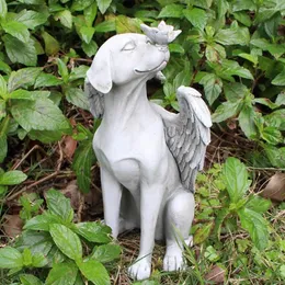 Gartendekorationen Harz Schmetterling Engel Hund Skulptur Home Cute Pet Memorial Statue für Outdoor Yard Frühling Dekor Kunst Dekoration