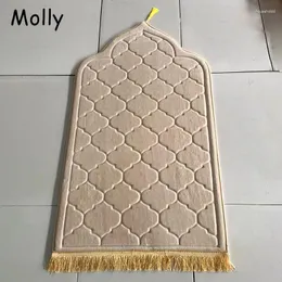 Carpets Thicken Flannel Soft Muslim Prayer Rug Non-slip Islamic Turkish Worship Embossed Carpet Portable Mat Great Ramadan Gifts