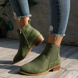 Boots Shoes for Women 2023 Hot Sale Side Zipper Womens Boots Winter Pointed Toe Solid Short Barrel Low Heel Large Size Chelsea Boots