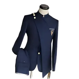 Navy Blue Men's Suit 2 Piece Wedding Groom Tuxedo Indian Style Fashion Customized Men's Suit Elegant Blazer