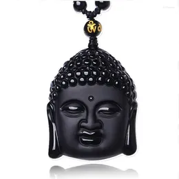 Collane con ciondolo Goccia Ossidiana nera naturale intagliata Testa di Buddha Collana con amuleto fortunato Donna Uomo Pendenti Gioielli Regalo di guarigione