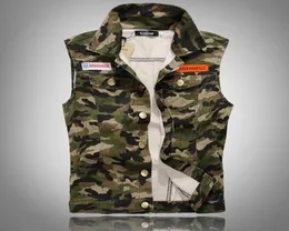 낙상 위장 위장 Denim Vest New 2016 Sleeveless Camo Print Jean Jackets 배지 장식 4549559