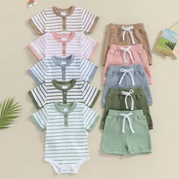 Kleidungssets VISgogo 2 Stück Baby Sommer Jungen Mädchen Outfits Gestreifte Kurzarm Strampler Und Shorts Mit Elastischer Taille Born Casual Kleidung Set