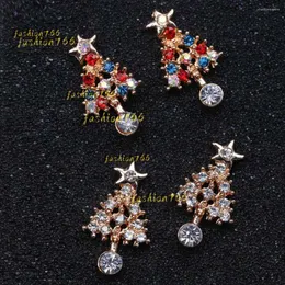 Stud Trendy Christmas Tree para Mulheres Menina Brilhante Colorido Zircão Cristal Ear Studs Hat Festival 2024 Brincos Jóias Brincos