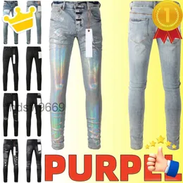 Mens Purple Jeans Men Designer Knee Skinny Size 28-40 오토바이 트렌디 한 긴 스트레이트 홀 하이 스트리트 데님 도매 2 조각 10% XCOJ