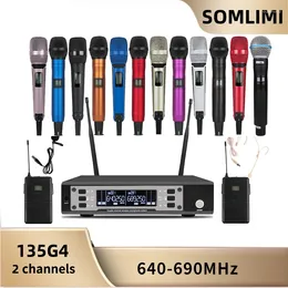 Микрофоны SOMLIMI EW135G4 с одним приемником, двойной ручной микрофон, несколько цветов, высокое качество