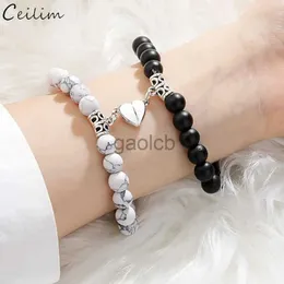 Beaded 2pcs/Set Couple Bracelets Natural Stone Beads Heart Shaped Distance Magnet Attraction Bracelet for Lovers Jewelry Gifts 2022 New zln240202