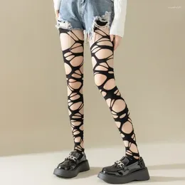Женские носки Y2K Spicy Girl Le Meat Сексуальная субкультура Черные забавные брюки с шелковой подкладкой с большой дыркой Рыболовная сеть
