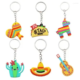 Keychains 1PC Mexico Cactus Hat Horse Guitar Pendant PVC Keychain Holder Key Chain Car Keyring Mobile Phone Bag Hanging Jewelry Kids Gifts