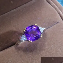 Anelli a grappolo Qclassic Fashion Sier Anello di colore Viola Zircone Cristallo Gioielli da sposa Fidanzamento per consegna a goccia Dhd03