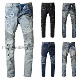 Designer Jeans Mens Jean Letter Distressed Skinny Ripped Biker Slim Fit Motorcycle Bikers Denim for Man Fashion Mans Black Pants Pour Hommes 1OY0