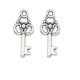 200Pcs lot alloy Key Charms Antique silver Charms Pendant For necklace Jewelry Making findings 22x10mm241O