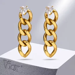 تتدلى أقراط Vnox Chic Curb سلسلة طويلة للنساء المجوهرات مع Bling Heart Cz Stone Gold Color Felet Steeld Fele