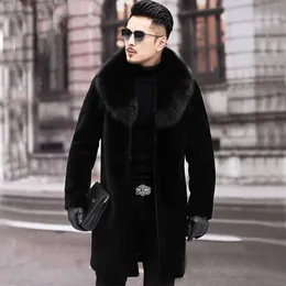 Cappotto da uomo invernale con rivestimento in pelliccia di design con colletto finto ispessito per il calore Trench oversize alla moda e casual, tendenza VI3K