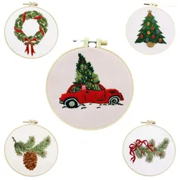 Arts And Crafts DIY Christmas Pattern Embroidery Kit Needlework Tools Beginner Round Sewing Craft Set With Hoop Gift Room Decor 15CM
