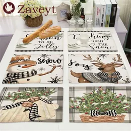 Table Mats 1 Piece Green Lattice Series Christmas Dining Mat Decorative Navidad Elk Snowman Santa Tree Placemat Cup Desk Coaster